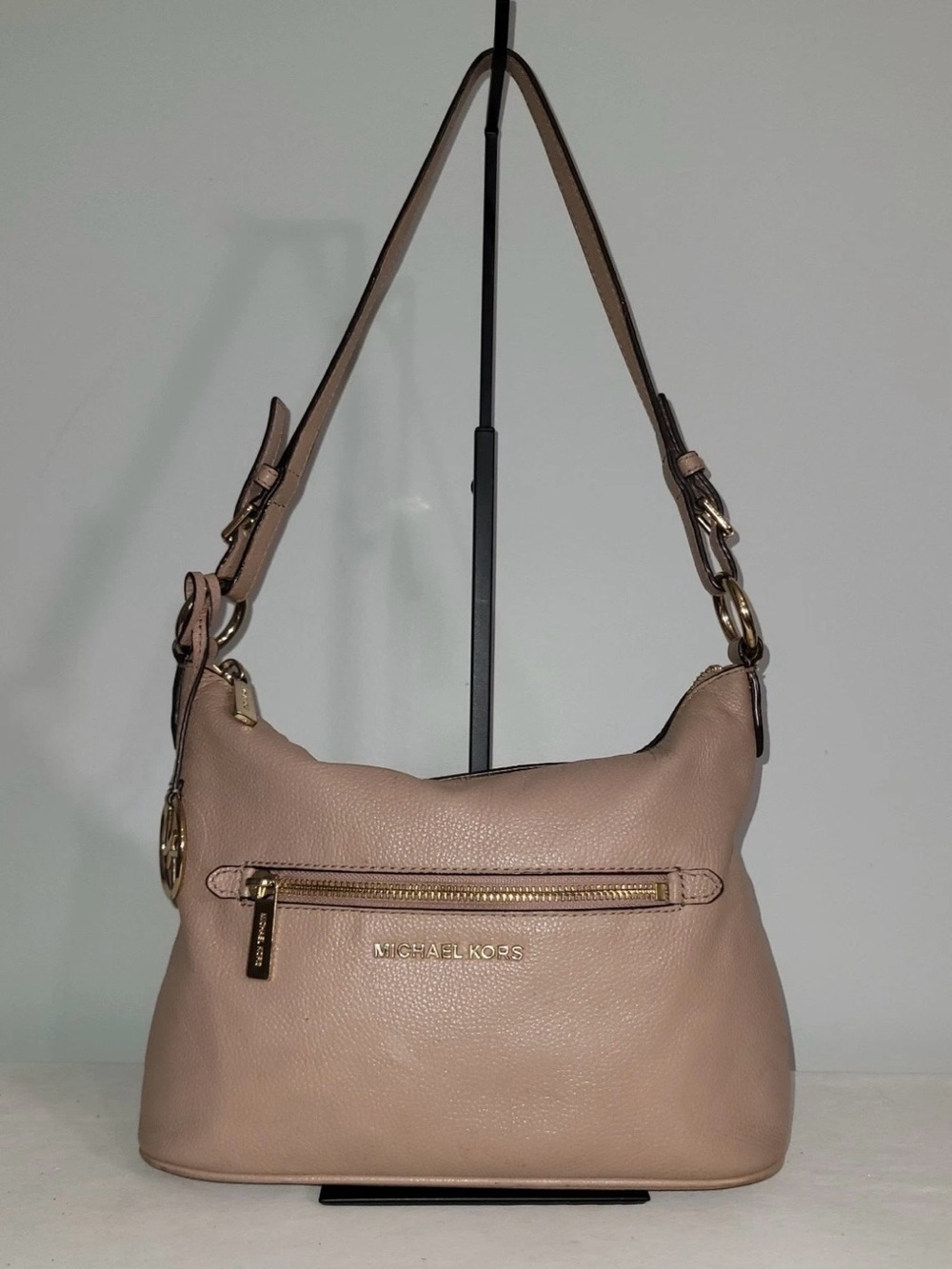 Michael Kors Lupita Pebbled Leather Shoulder Bag Blush Pink